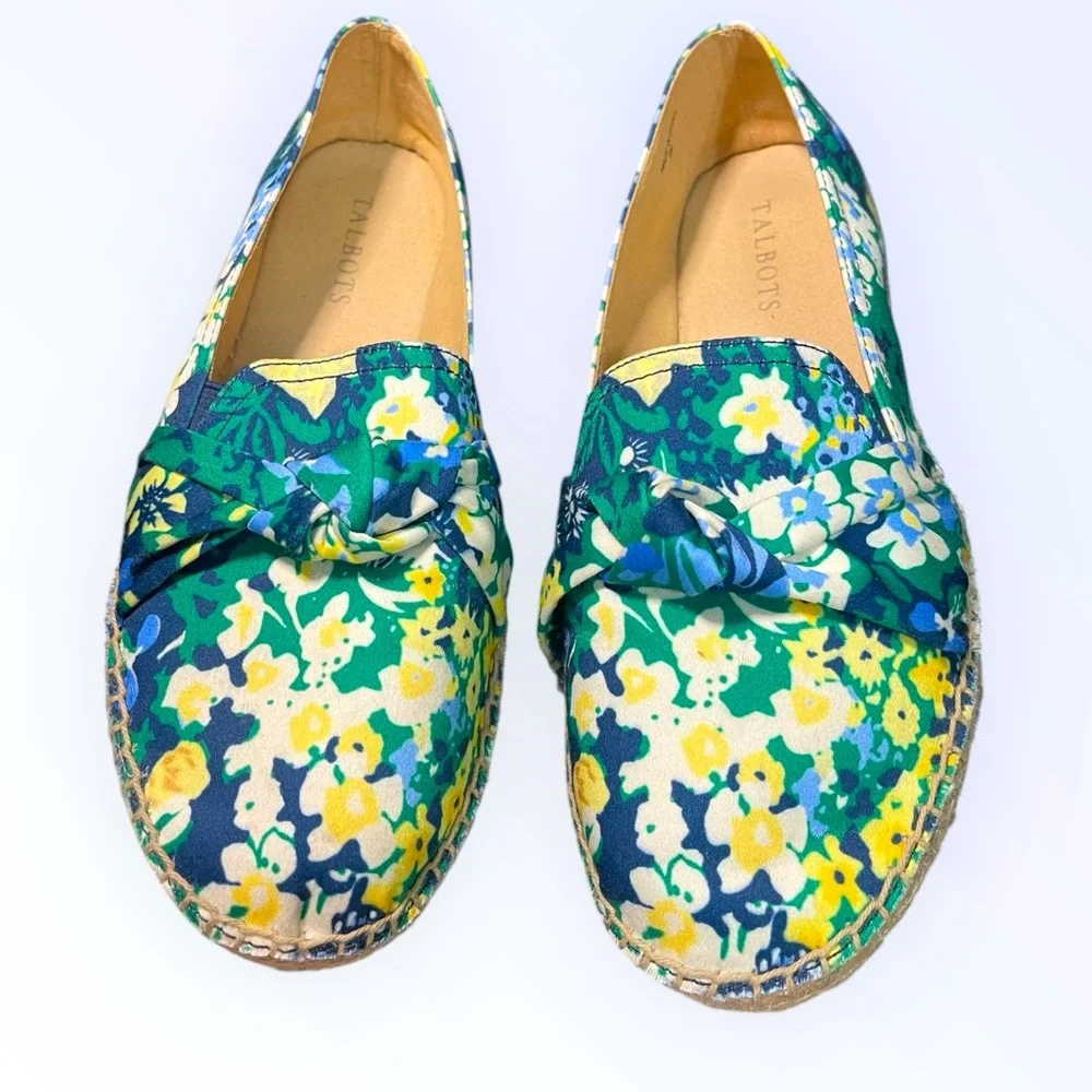 💙Talbots Izzy Knot Women's Floral Espadrilles - Green and Yellow